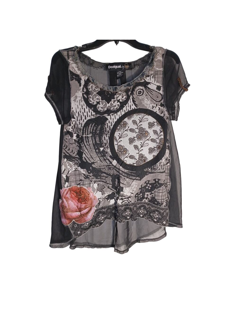 Desigual Sheer Back Blouse Size Medium